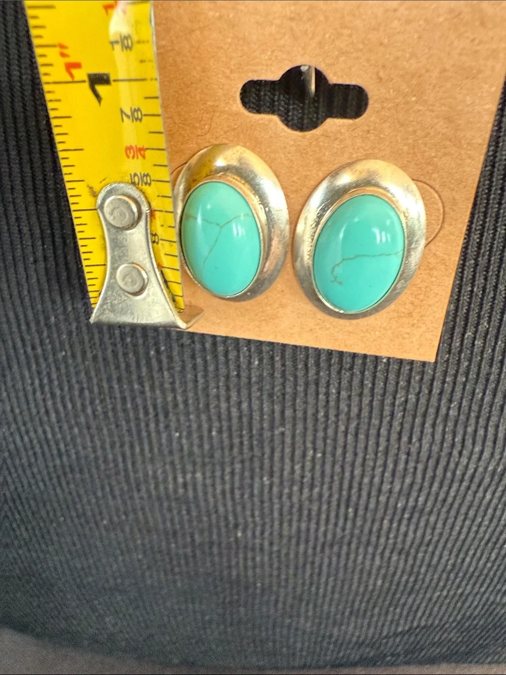 Vintage Faux Turquoise Oval Stone on sterling Silver Earrings